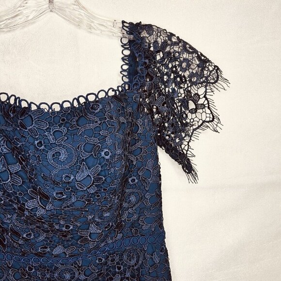 ML Monique Lhuillier Navy Off-Shoulder Lace Cocktail Dress Size 0 Worn Once - Picture 6 of 11